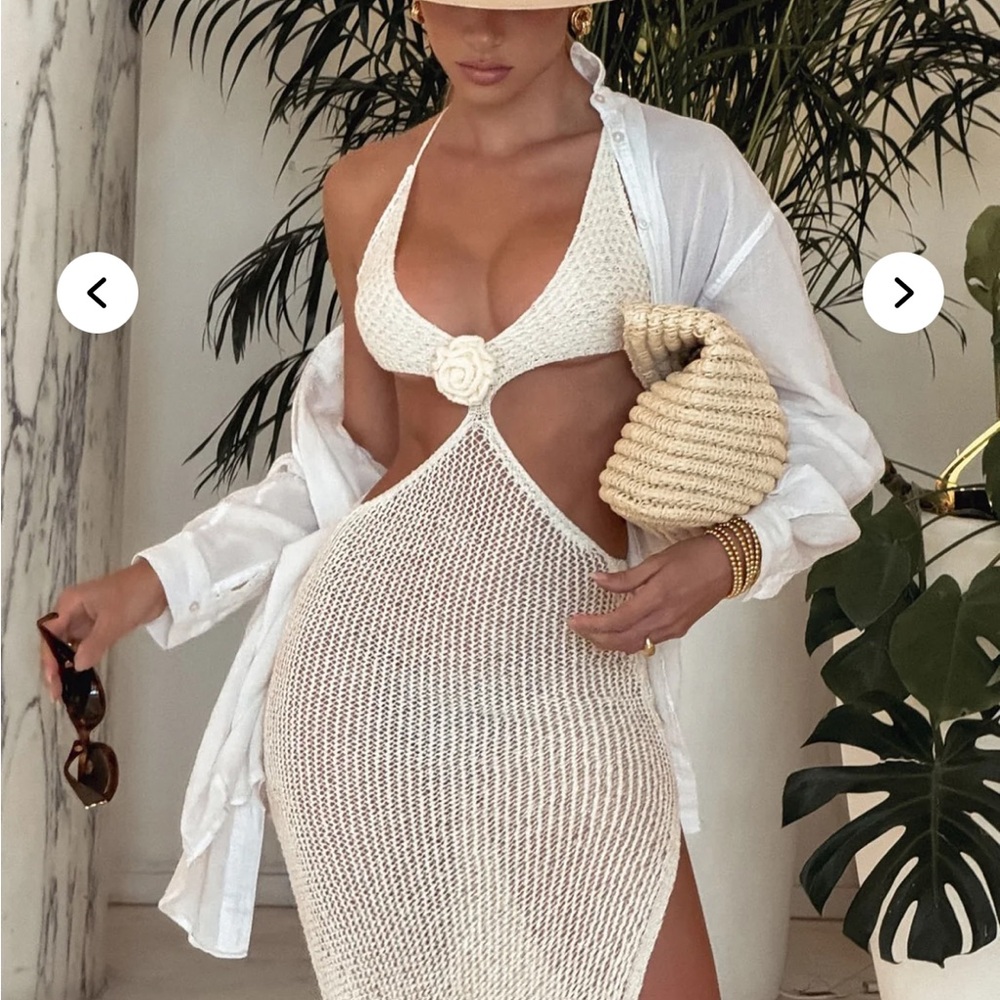 Fashion Nova Summer Chic Rosettes Crochet Cover Up Maxi Dress